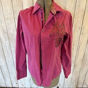 Men's Fuchsia Embroidered Casual Shirt